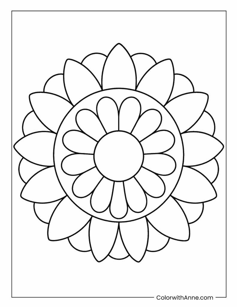 Layered Flower Mandala With Wide Petals Coloring Page