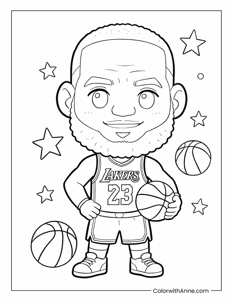 LeBron James Cartoon with Stars Coloring Page
