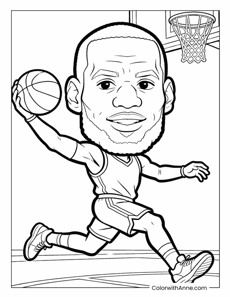 LeBron James Driving to the Hoop Coloring Page
