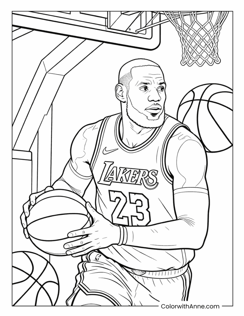 LeBron James Dunking Lakers Coloring Page