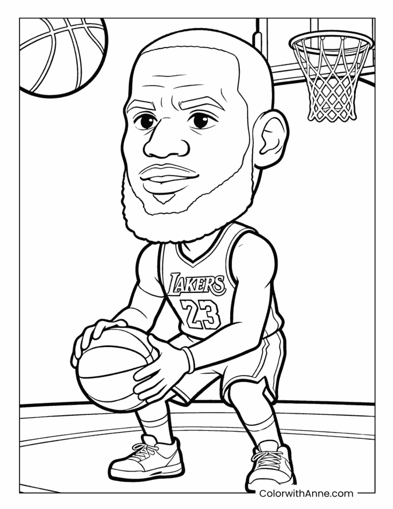 LeBron James Ready with Basketball Coloring Page