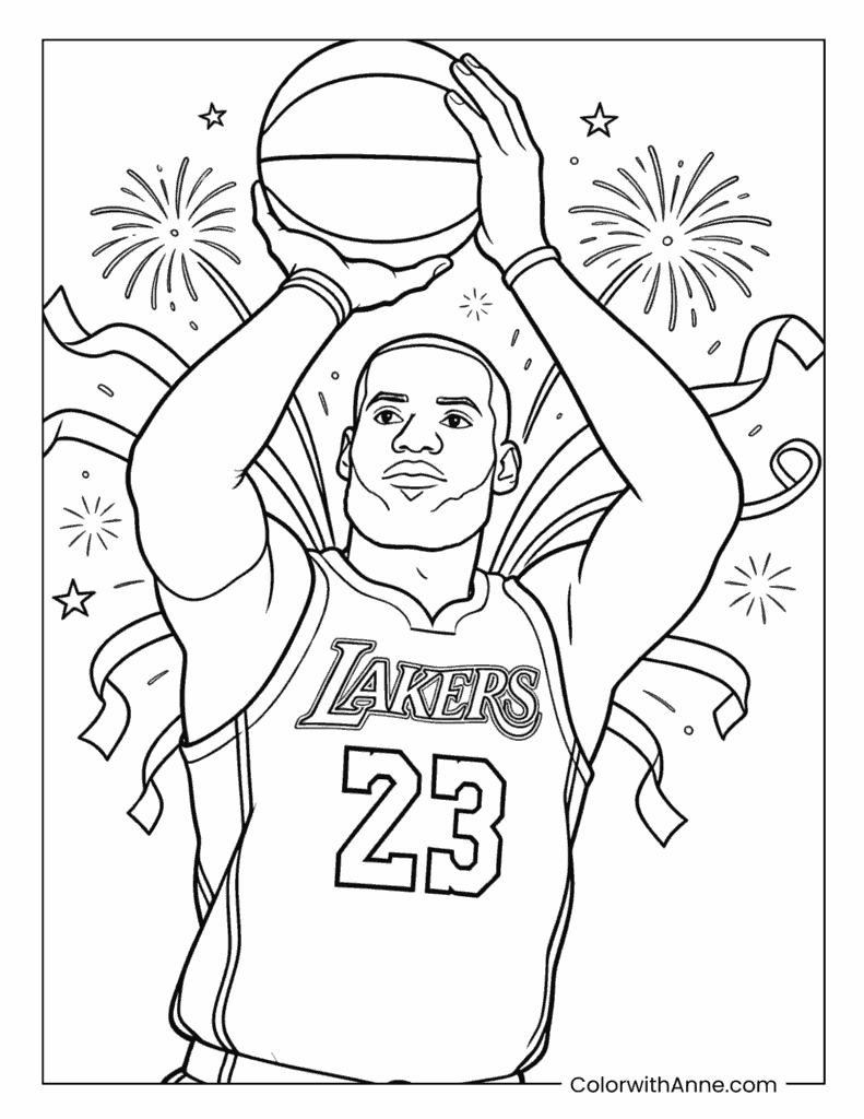 LeBron James Shooting with Confetti Coloring Page