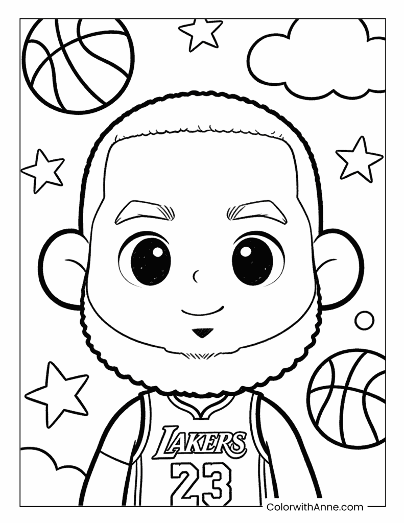 LeBron James Smiling Headshot Coloring Page