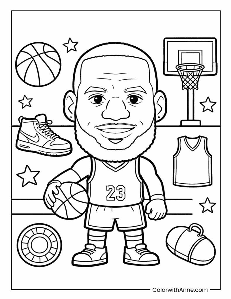 LeBron James with Basketball Gear Coloring Page