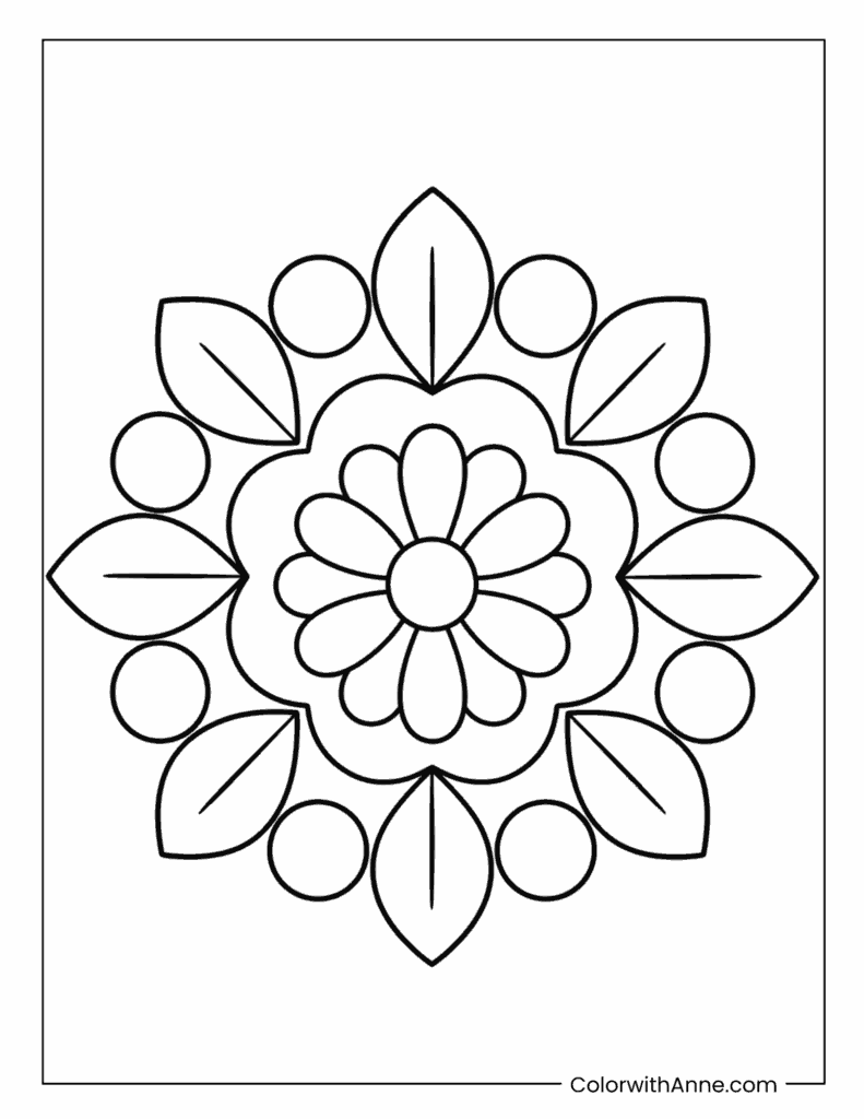 Leaf Ring Mandala With Round Accents Coloring Page