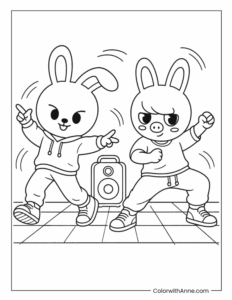 Leebit And Dwaekki Dancing Together Coloring Page