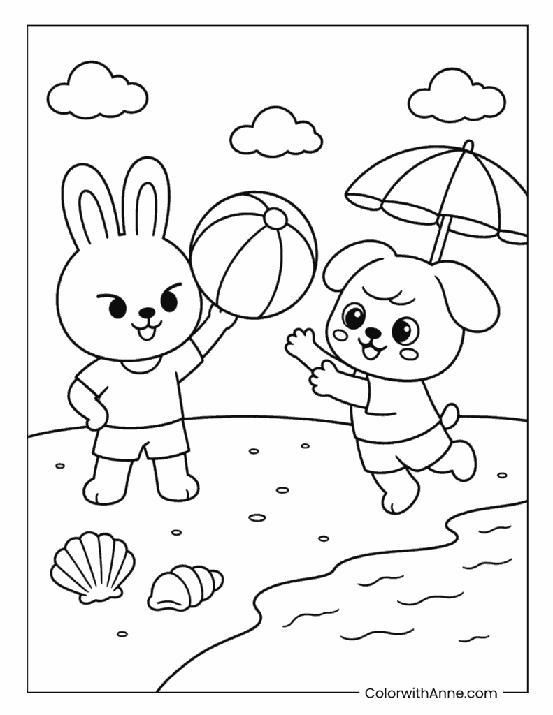 Leebit & PuppyM Summer Beach Playtime SKZOO Coloring Page