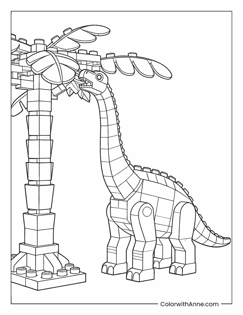 Lego Dinosaur Eating from a Palm Tree Coloring Page