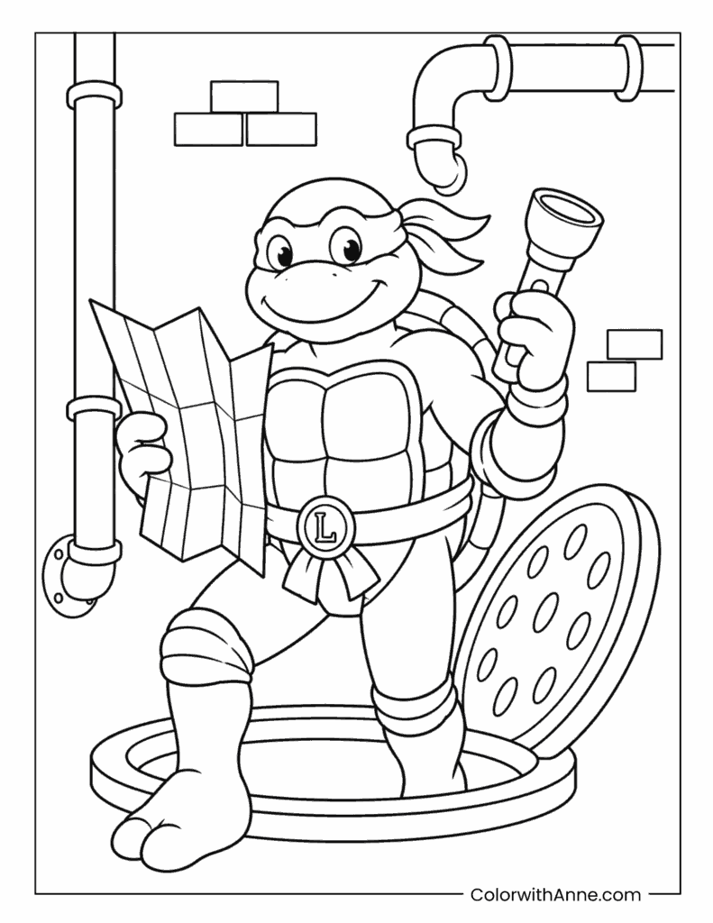 Leonardo’s Sewer Explorer Mission Coloring Page