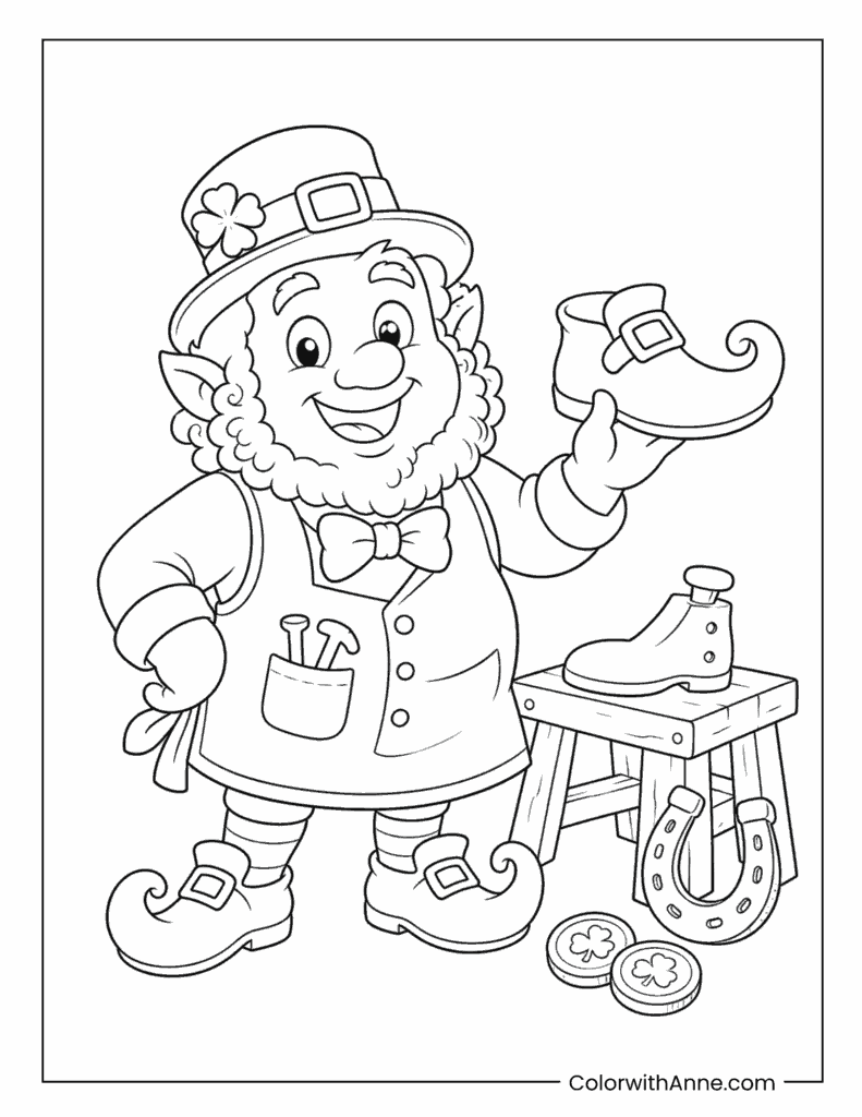 Leprechaun And Workbench Coloring Page