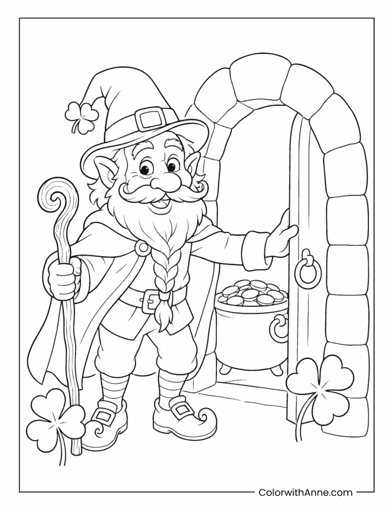 Leprechaun At Stone Doorway Coloring Page