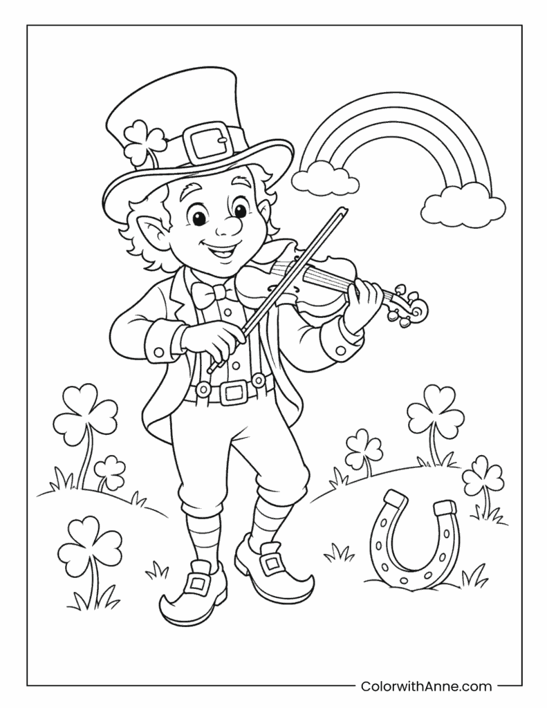 Leprechaun Boy Playing Violin Coloring Page
