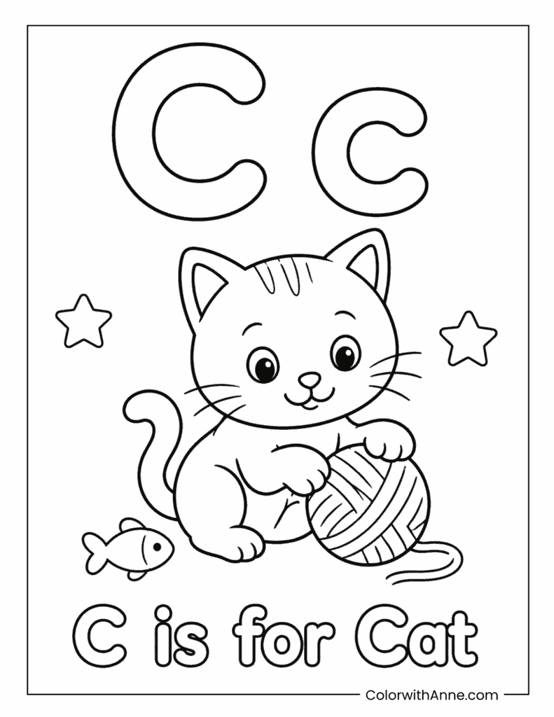 Letter C is for Cat Coloring Page