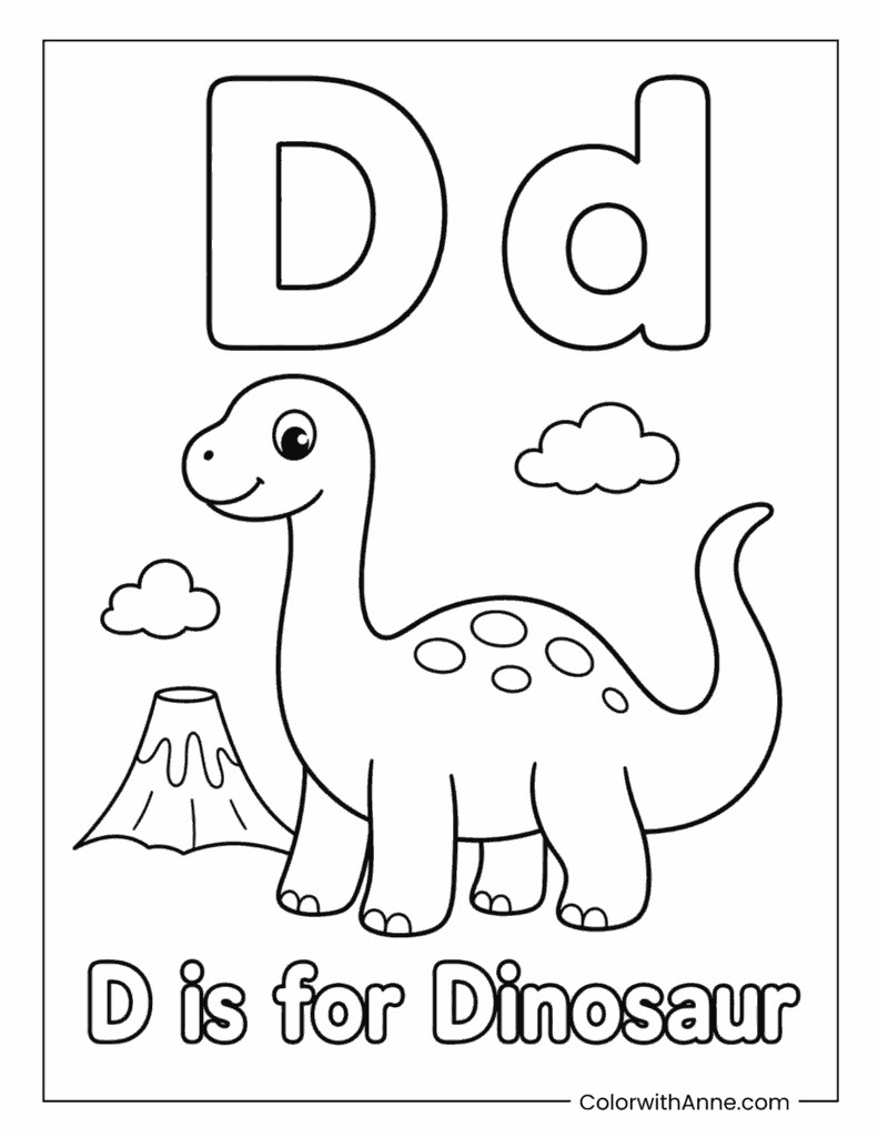 Letter D is for Dinosaur Coloring Page