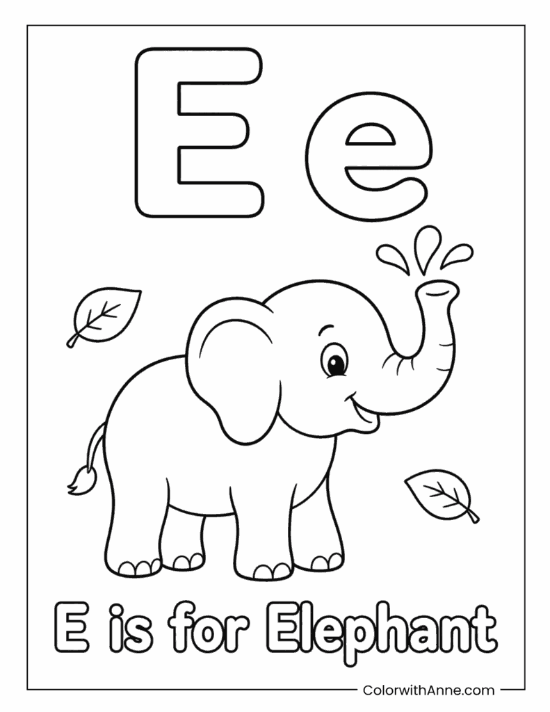 Letter E is for Elephant Coloring Page