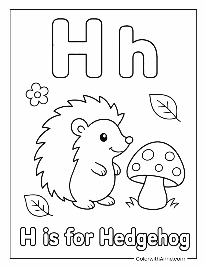 Letter H is for Hedgehog Coloring Page