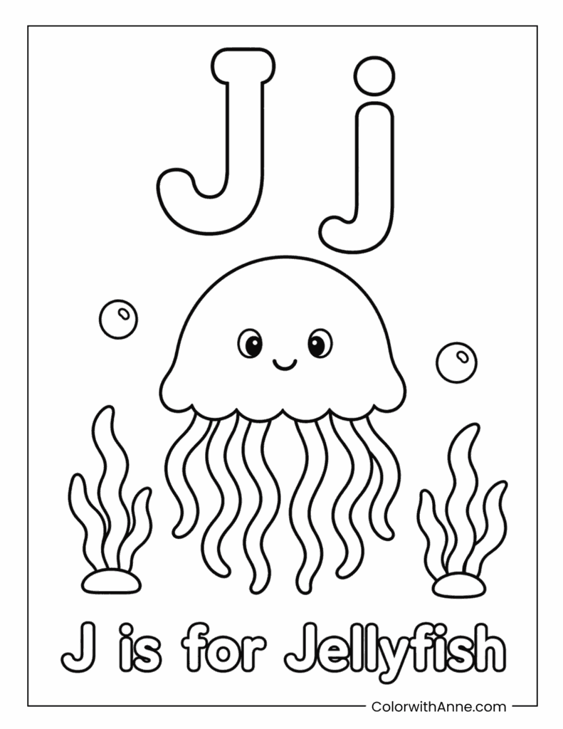 Letter J is for Jellyfish Coloring Page