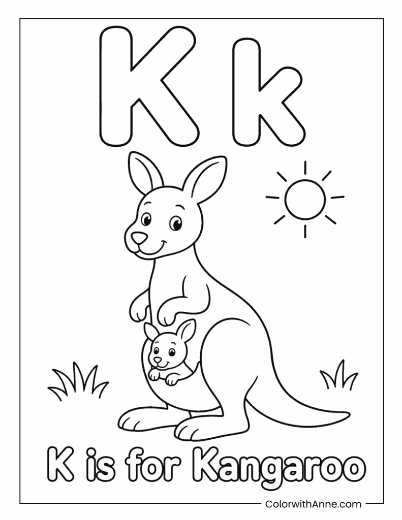 Letter K is for Kangaroo Coloring Page