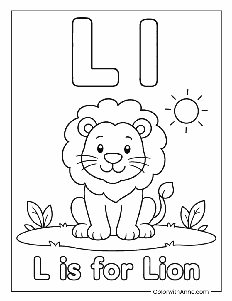 Letter L is for Lion Coloring Page