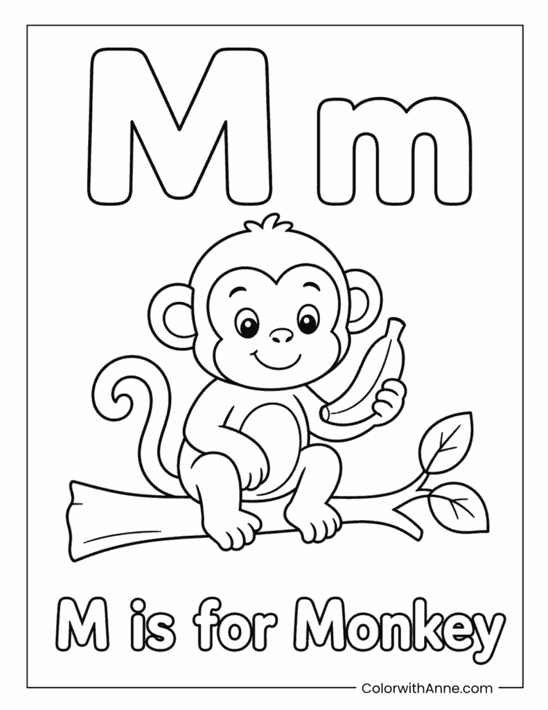 Letter M Is for Monkey Coloring Page