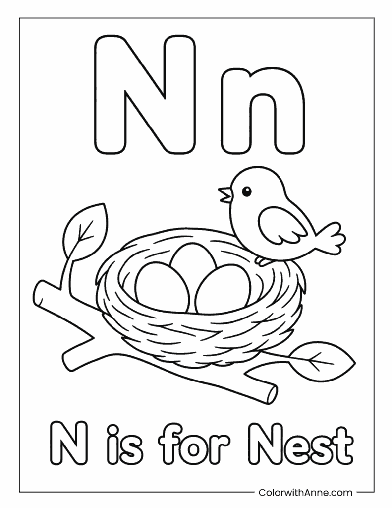 Letter N Is for Nest Coloring Page