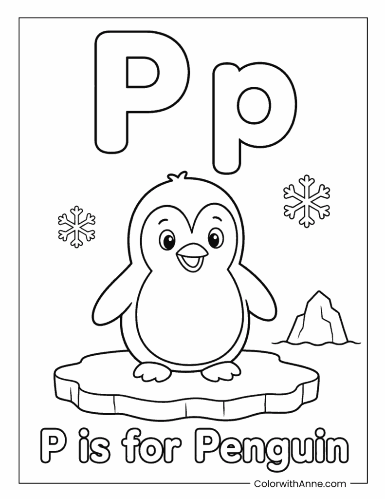 Letter P Is for Penguin Coloring Page