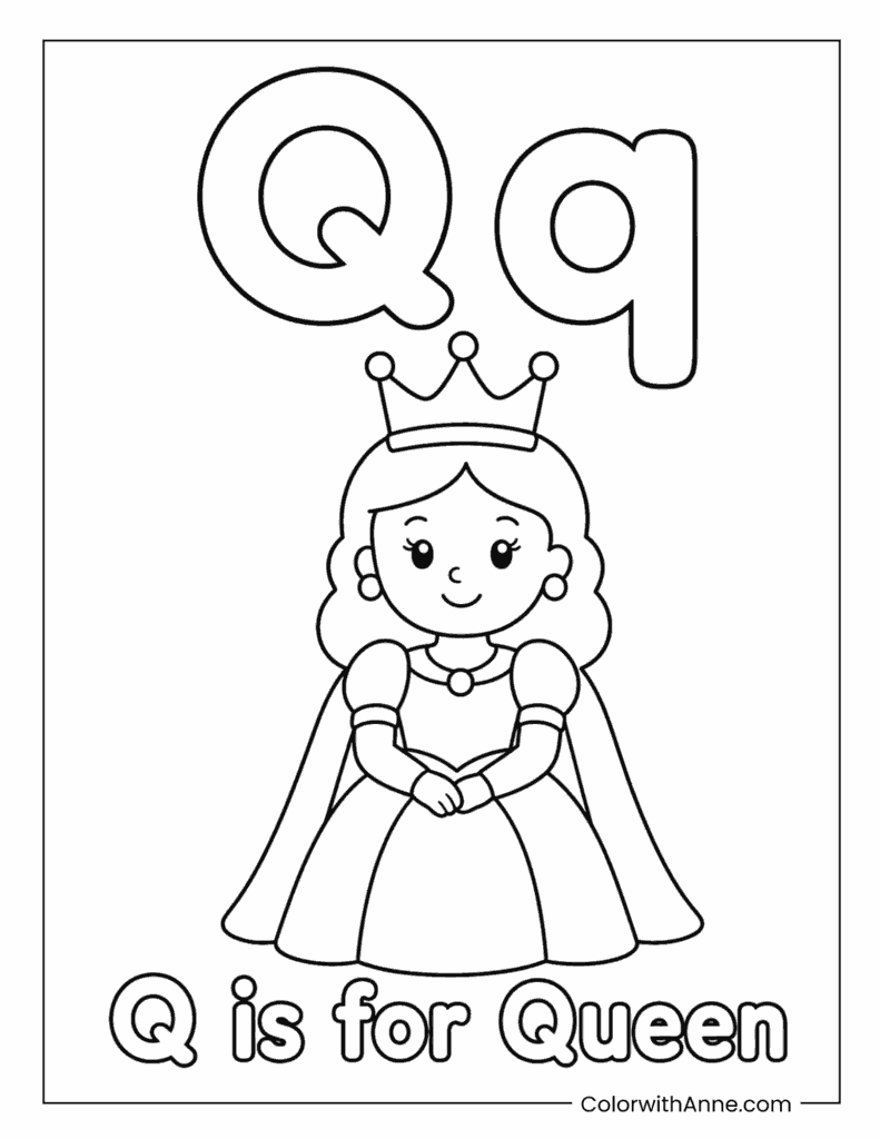 Letter Q is for Queen Coloring Page