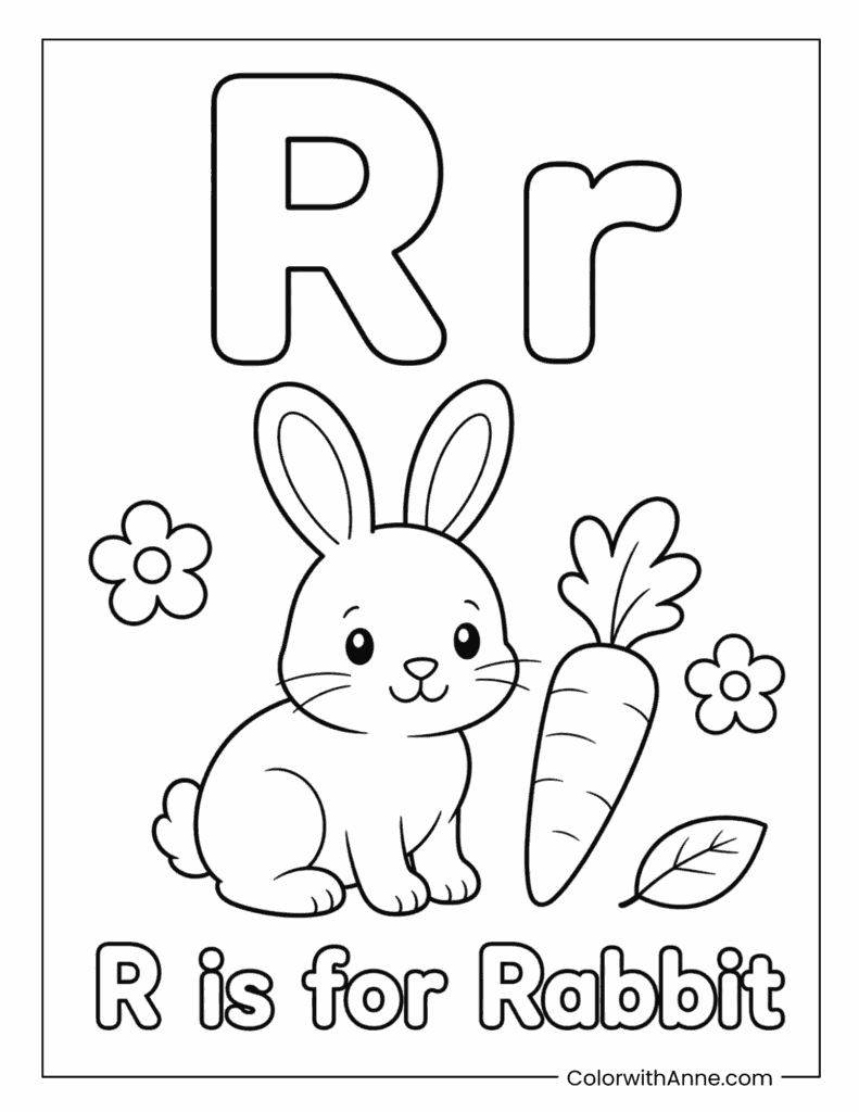Letter R Is for Rabbit Coloring Page