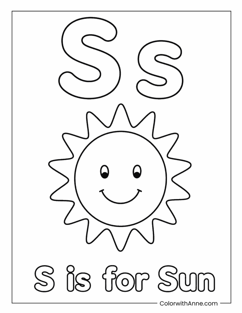 Letter S Is for Sun Coloring Page