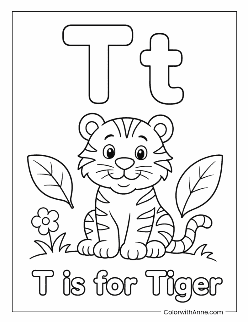 Letter T Is for Tiger Coloring Page