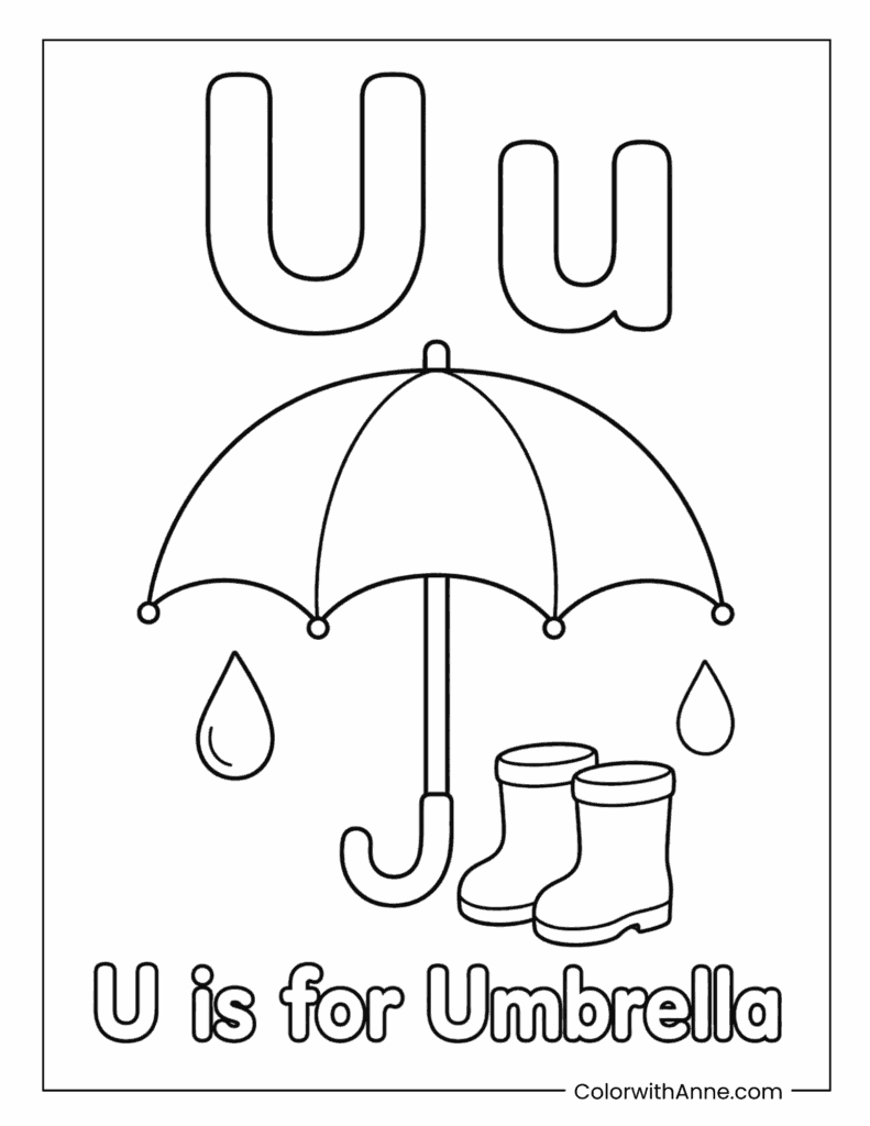 Letter U Is for Umbrella Coloring Page
