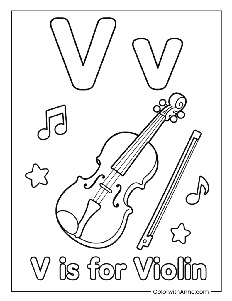 Letter V Is for Violin Coloring Page