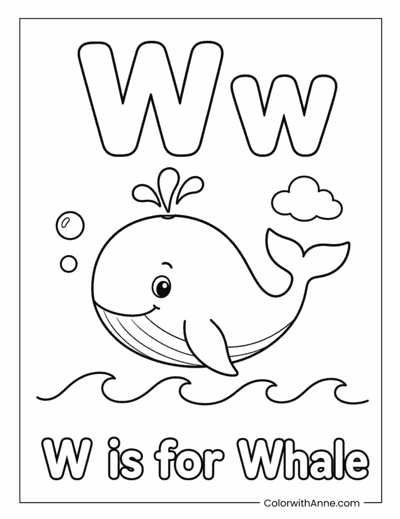 Letter W Is for Whale Coloring Page