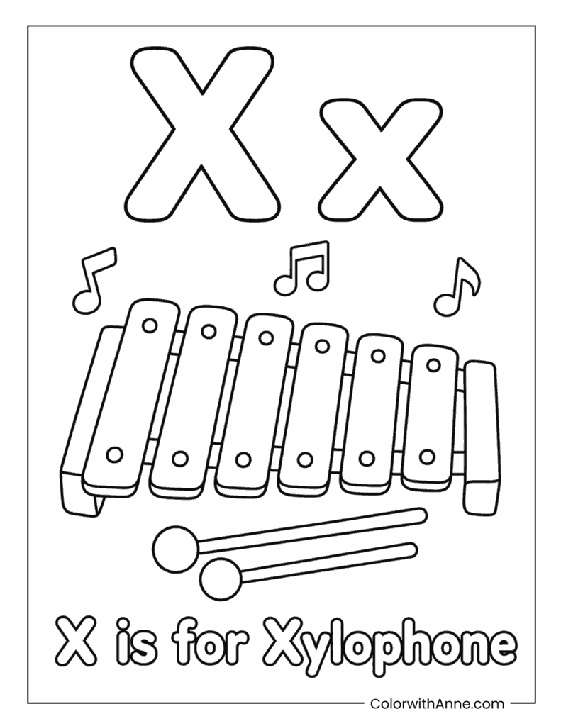 Letter X Is for Xylophone Coloring Page