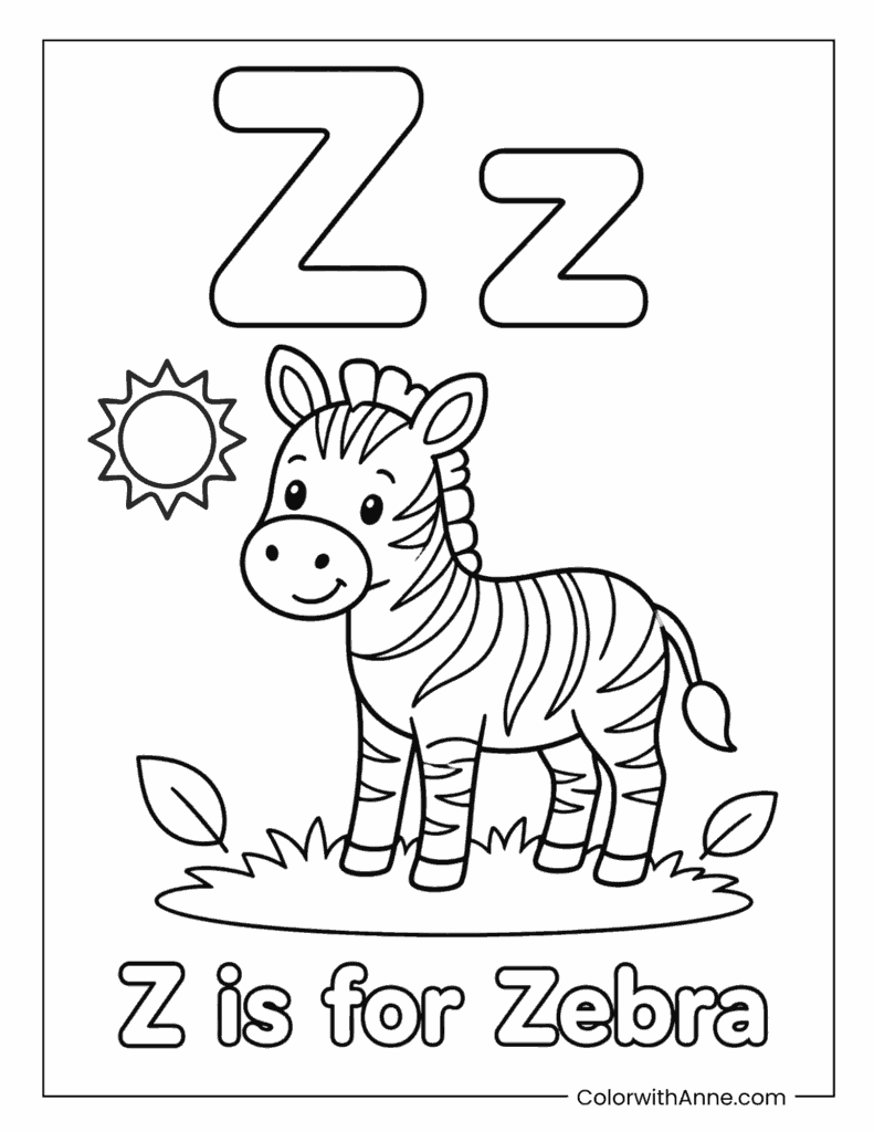 Letter Z Is for Zebra Coloring Page