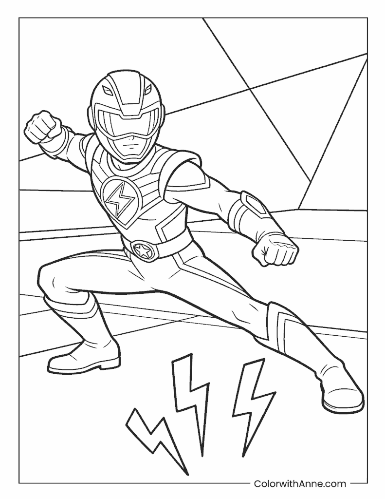 Lightning Warrior in Dynamic Fighting Pose Coloring Page