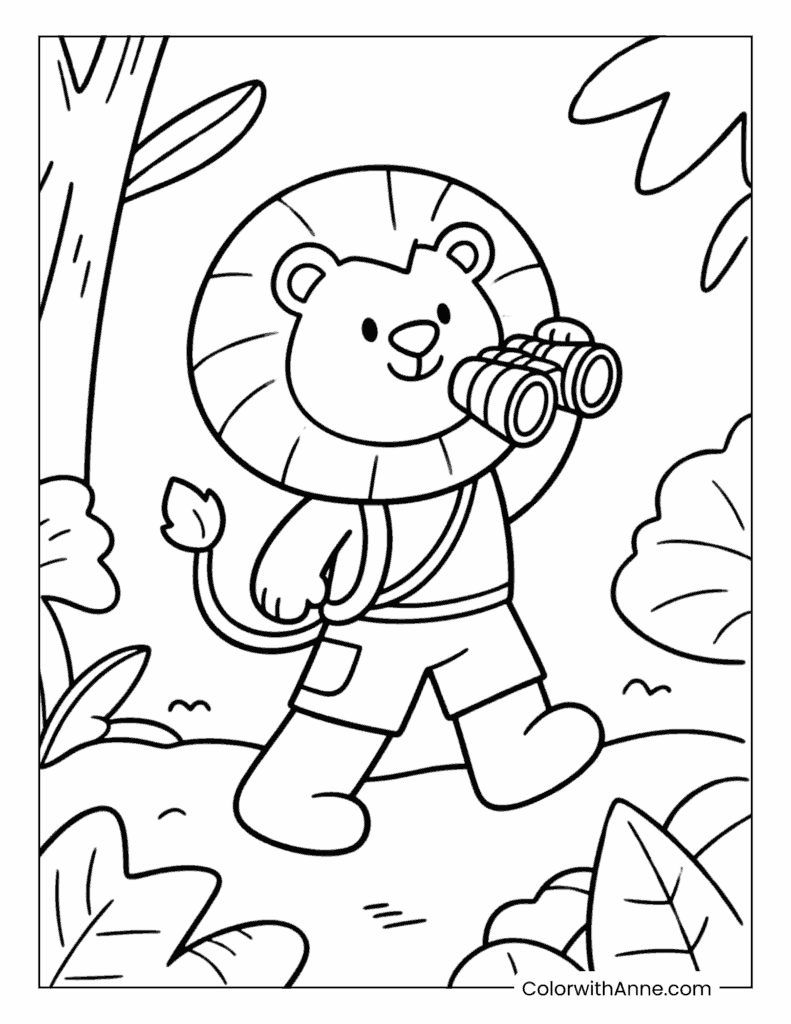 Lion Exploring the Jungle Coloring Page