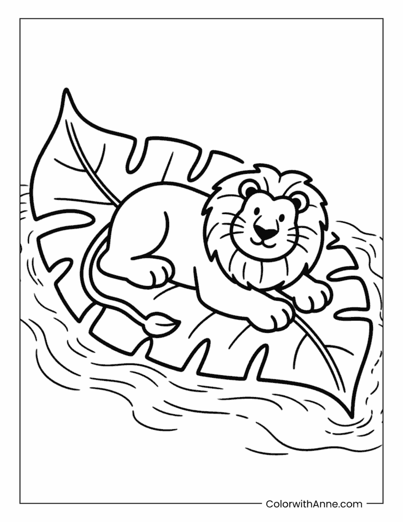 Lion Floating Down a River Coloring Page
