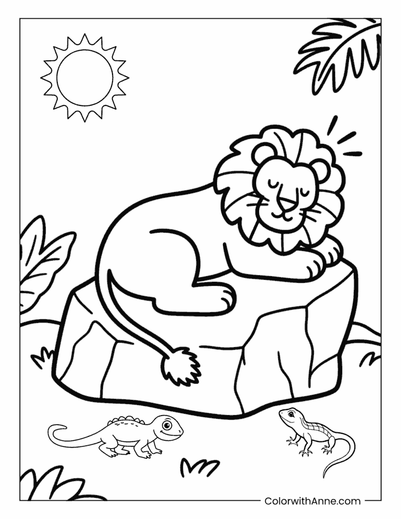 Lion Lying on a Rock Coloring Page