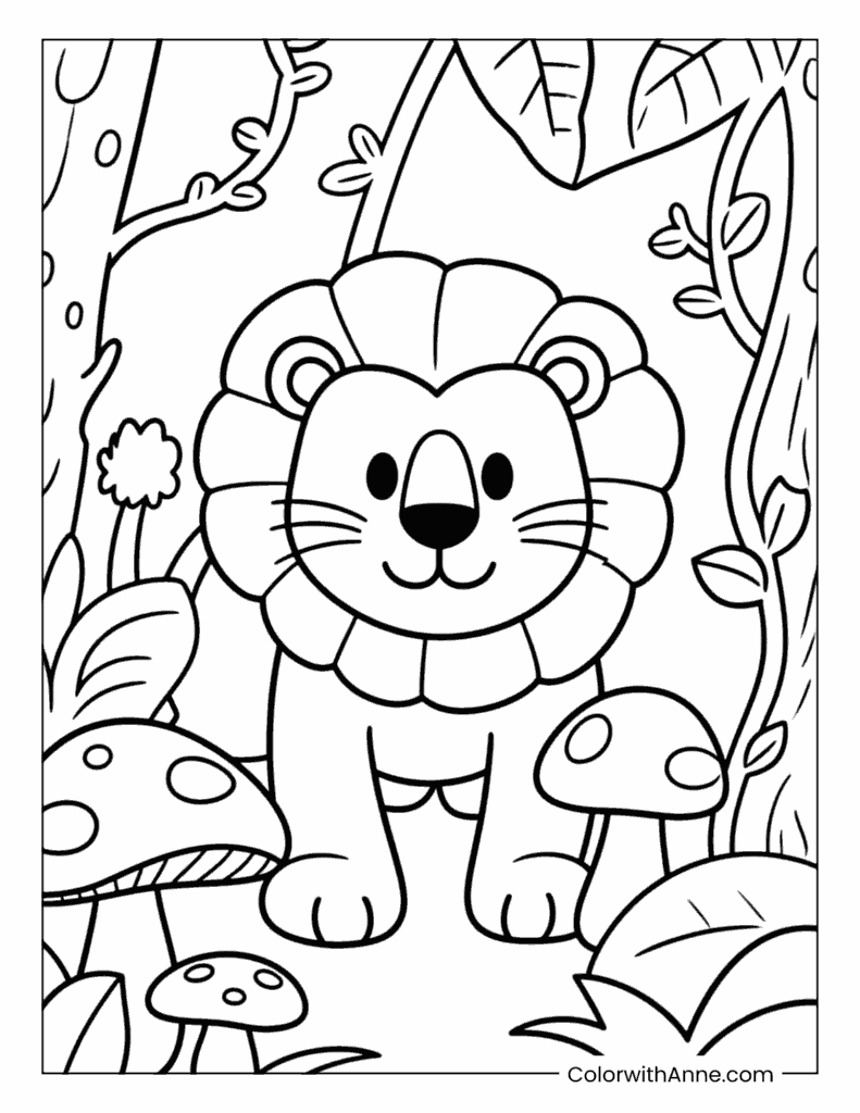 Lion Playing Hide-and-Seek Coloring Page