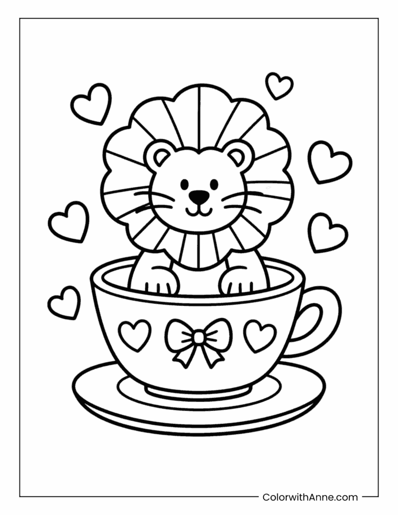 Lion in a Teacup Coloring Page
