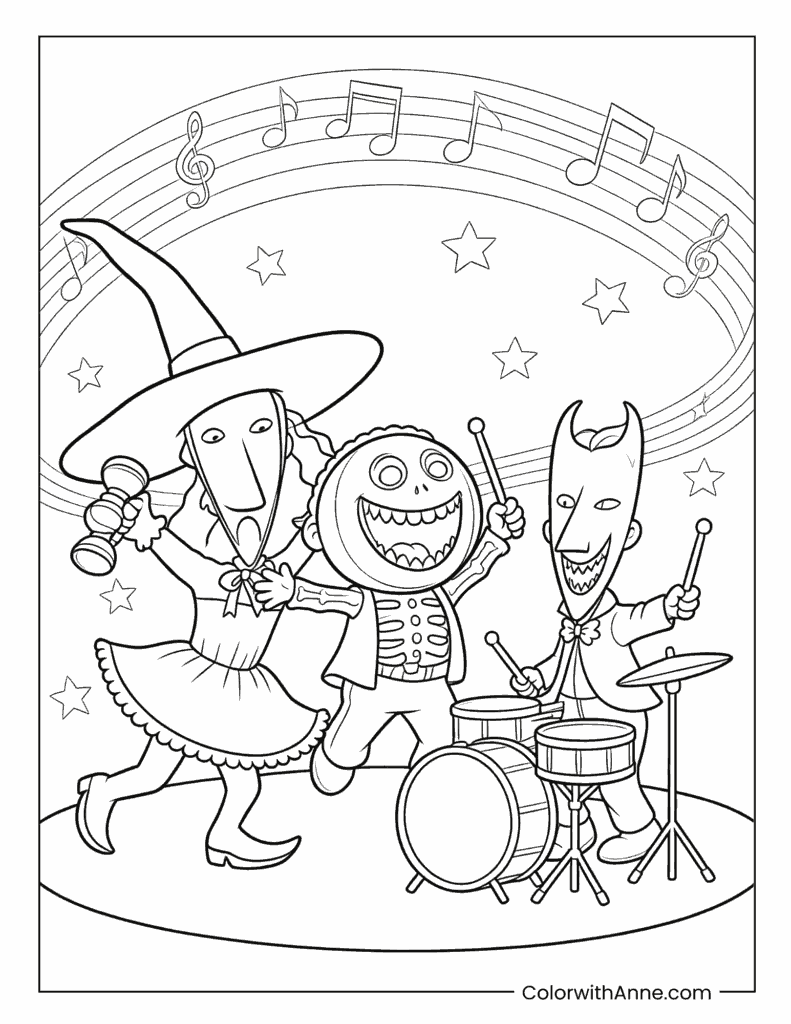 Lock Shock and Barrel Playing Music Coloring Page