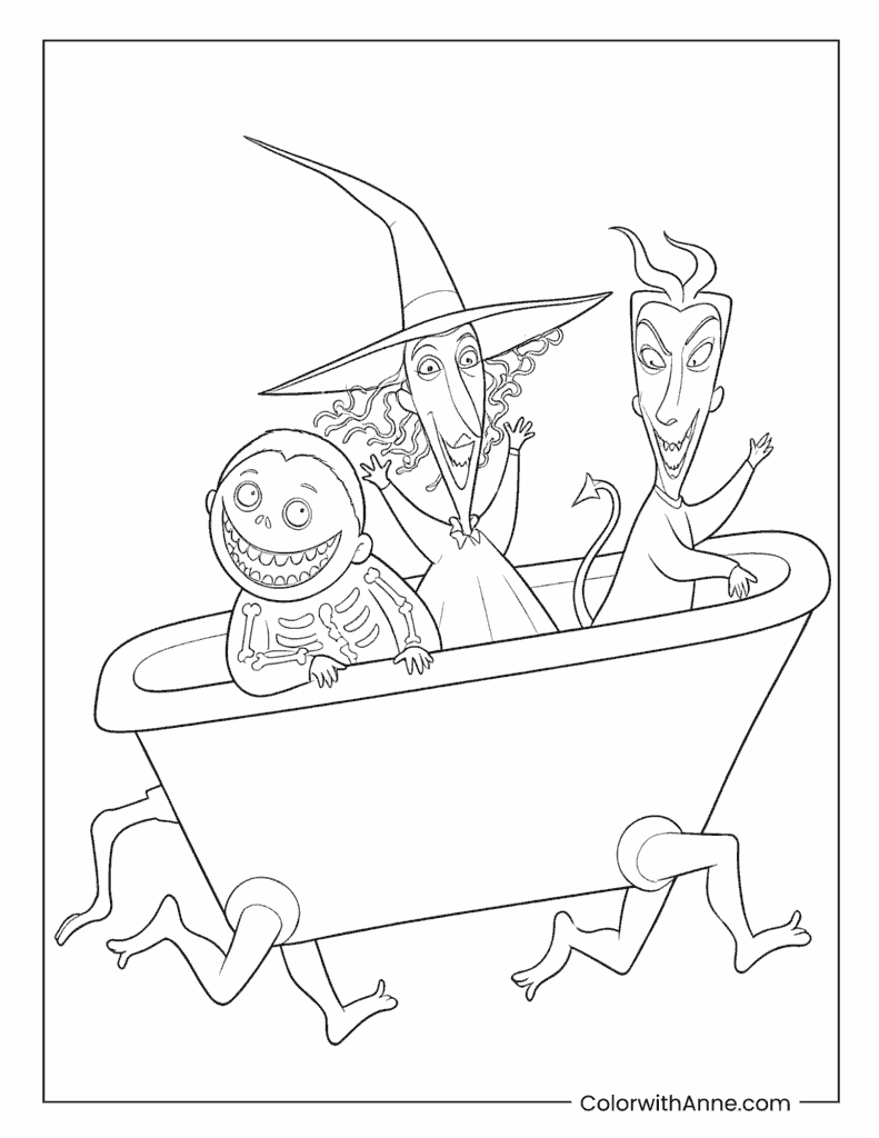 Lock Shock and Barrel Riding the Walking Bathtub Coloring Page