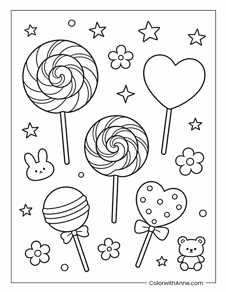 Lollipop Assortment with Hearts Coloring Page