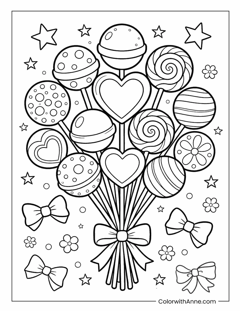Lollipop Bouquet with Bow Coloring Page