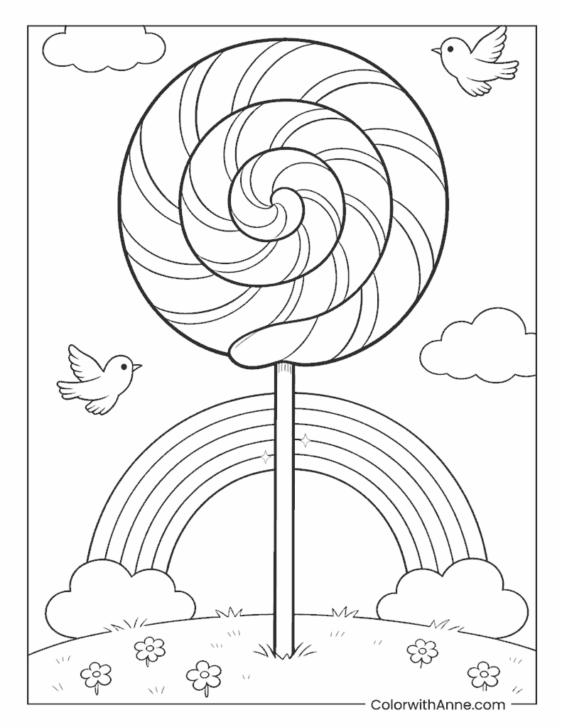 Lollipop with Rainbow Coloring Page