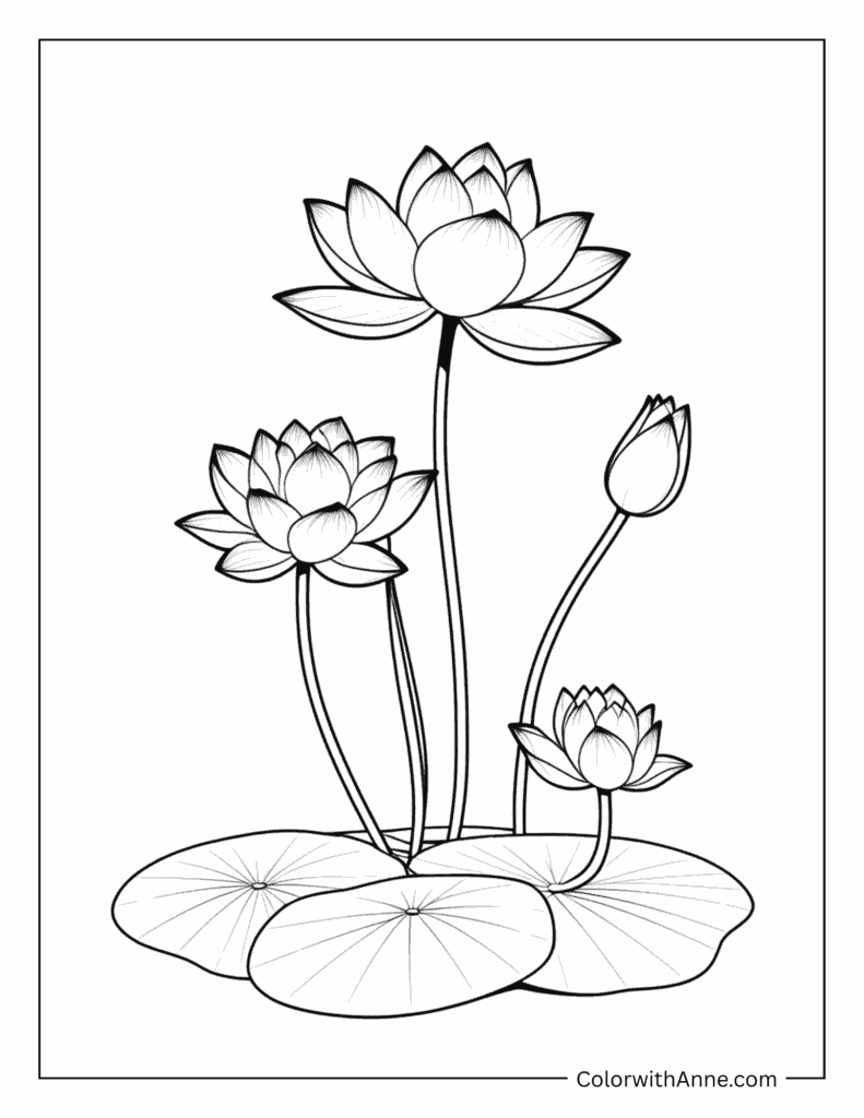 Lotus and Lotus Leaf Coloring Page