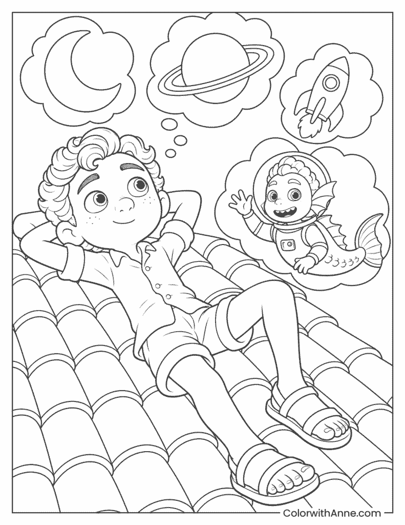 Luca Dreaming of the Stars Coloring Page