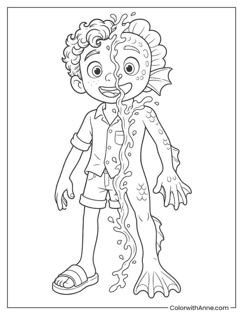 Luca Transforming into a Sea Monster Coloring Page