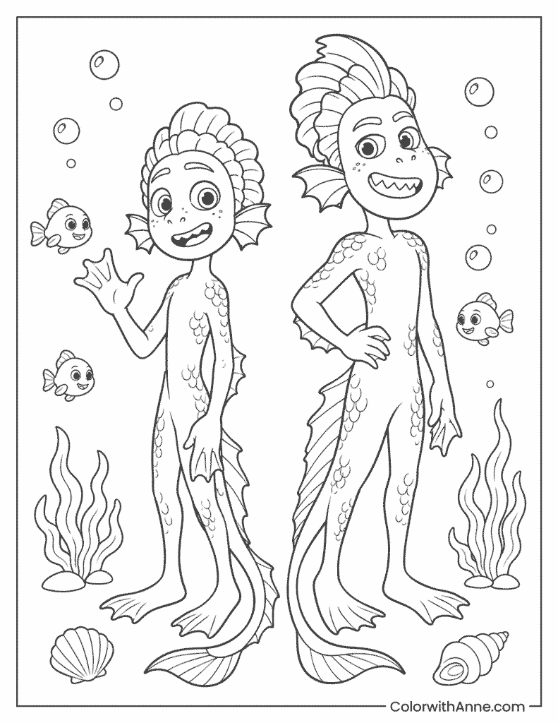 Luca and Alberto as Sea Monsters Coloring Page